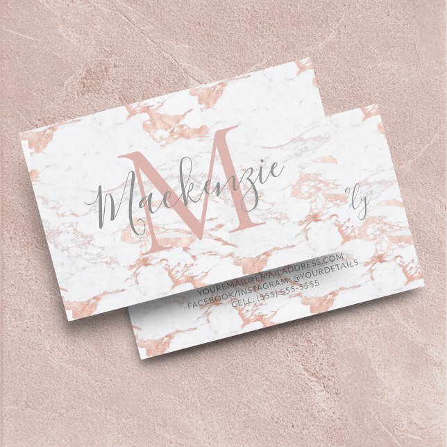 Elegant Rose Gold Foil | White Marble | Monogram Business Card (Elegant Rose Gold Foil | White Marble | Monogram Business Card)