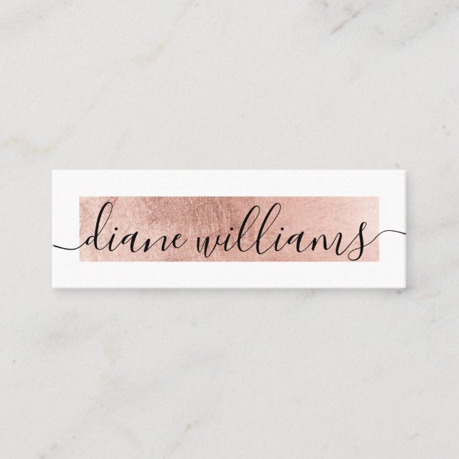 Elegant rose gold foil white modern event planner mini business card (Front)