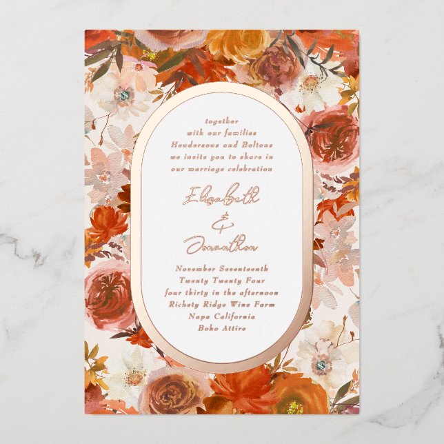 Elegant Rose Gold Frame Floral Abundance Wedding (Front)