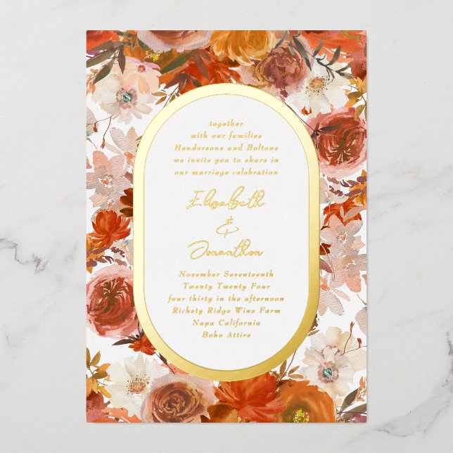 Elegant Rose Gold Frame Floral Abundance Wedding F (Front)