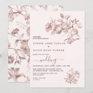 Elegant Rose Gold French Floral Toile Wedding Invitation