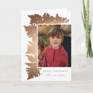 Elegant Rose Gold Garland 2 Photo Christmas Holiday Card