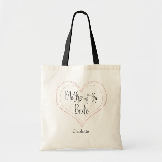 Elegant Rose Gold Geometric Heart Mother of Bride Tote Bag (Front)