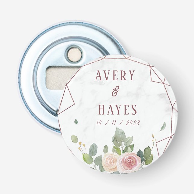 Elegant Rose Gold Geometric Wedding Bottle Opener (Front)