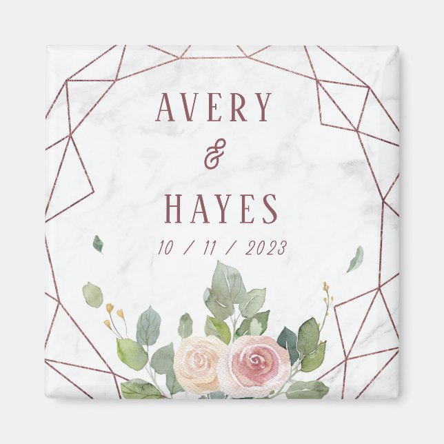 Elegant Rose Gold Geometric Wedding Magnet (Front)