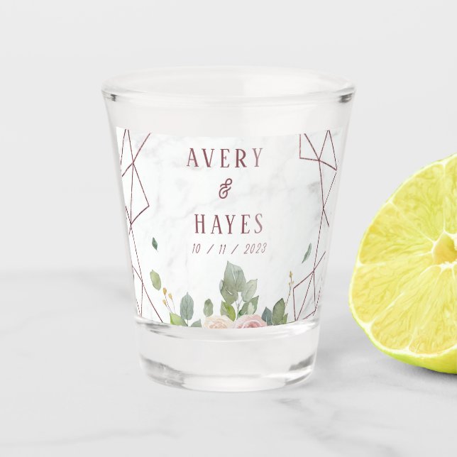 Elegant Rose Gold Geometric Wedding Shot Glass (Front)