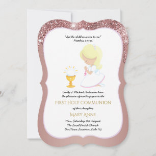Elegant Rose Gold Girls First Holy Communion Invit Invitation