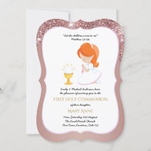 Elegant Rose Gold Girls First Holy Communion Invitation