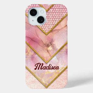 Elegant rose gold girly geometric iPhone 15 case