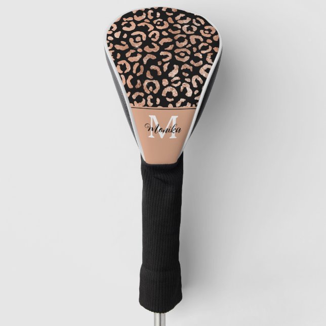 Elegant Rose Gold Glam Leopard Personised Golf Head Cover (Front)
