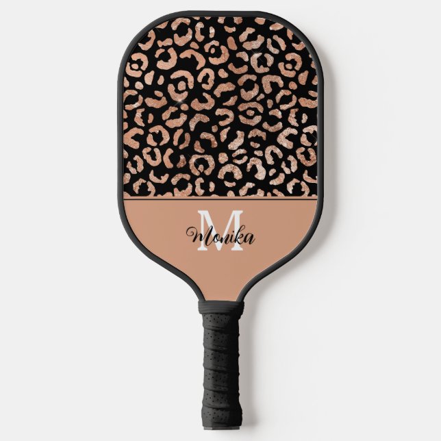 Elegant Rose Gold Glam Leopard Personised Pickleball Paddle (Front)