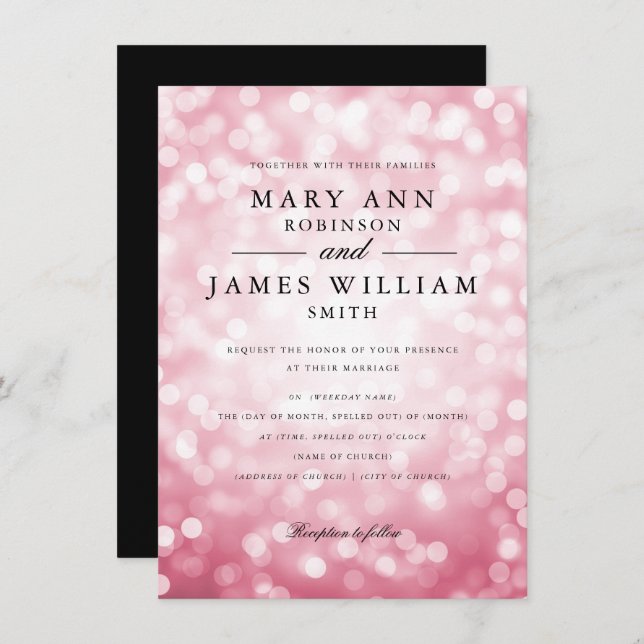 Elegant Rose Gold Glam Lights Wedding  Invitation (Front/Back)