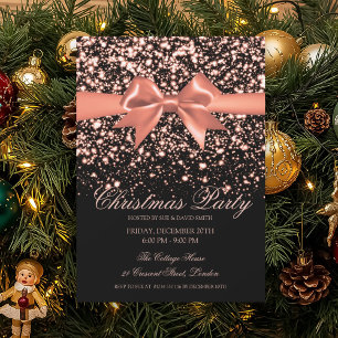 Elegant Rose Gold Glam Red Bow Christmas Party Invitation