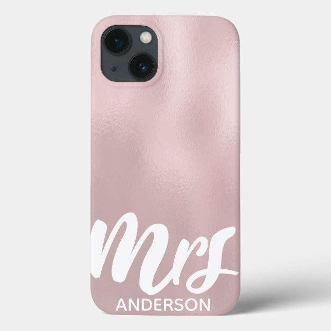 Elegant Rose Gold Glass Texture Mrs Surname Case-Mate iPhone Case (Back)