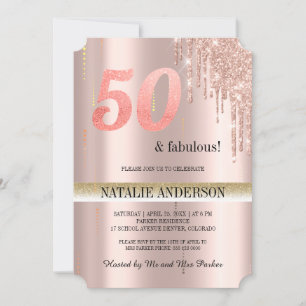 Elegant rose Gold Glitter 50th Birthday In Invitation