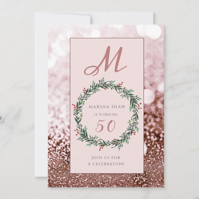 Elegant Rose Gold Glitter 50th Birthday Invitation (Front)