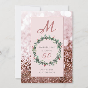 Elegant Rose Gold Glitter 50th Birthday Invitation