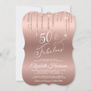 Elegant Rose Gold Glitter 50th Birthday Party Invitation