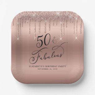 Elegant Rose Gold Glitter 50th Birthday Party Paper Plate