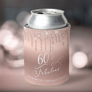 Elegant Rose Gold Glitter 60th Birthday Party Can Cooler