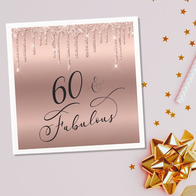 Elegant Rose Gold Glitter 60th Birthday Party Napkin (Creator Uploaded)