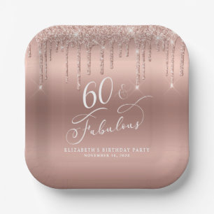 Elegant Rose Gold Glitter 60th Birthday Party Paper Plate