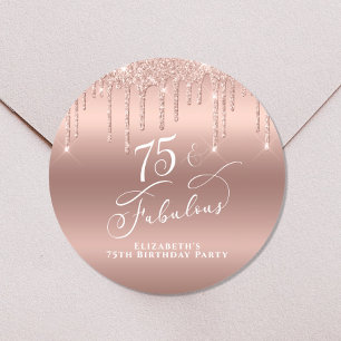Elegant Rose Gold Glitter 75th Birthday Party Classic Round Sticker