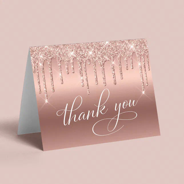Elegant Rose Gold Glitter 75th Birthday Party Thank You Card | Zazzle