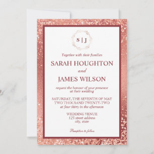 Elegant Rose Gold Glitter and Burgundy Wedding Invitation