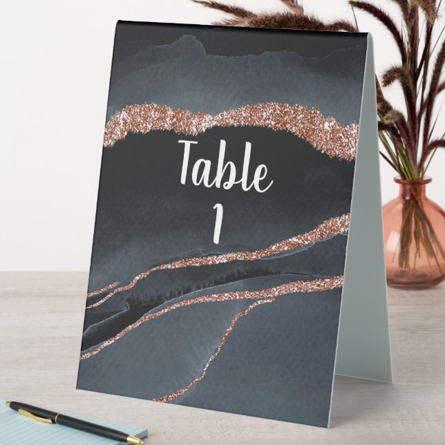 Elegant Rose Gold Glitter and Grey Agate  (In SItu (Table))