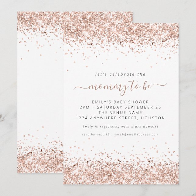 Elegant Rose Gold Glitter Baby Shower  Invitation (Front/Back)