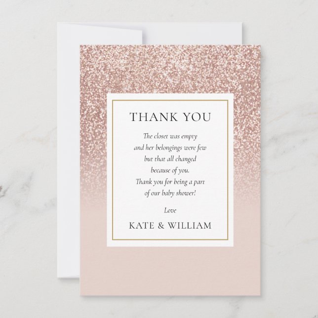 Elegant Rose Gold Glitter Baby Shower Poem Thank You Card (Front)