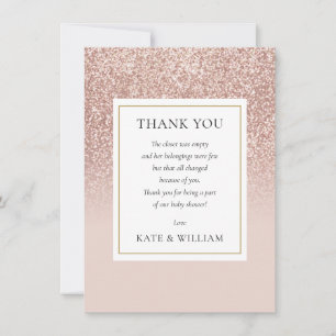 Elegant Rose Gold Glitter Baby Shower Poem Thank You Card