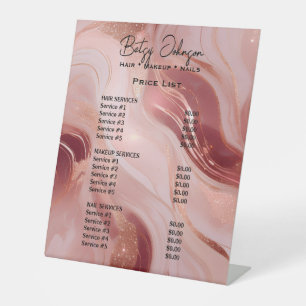 Elegant Rose Gold Glitter Beauty Salon Price List Pedestal Sign
