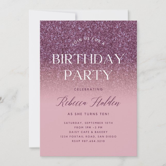 Elegant Rose Gold Glitter Birthday Invitation (Front)