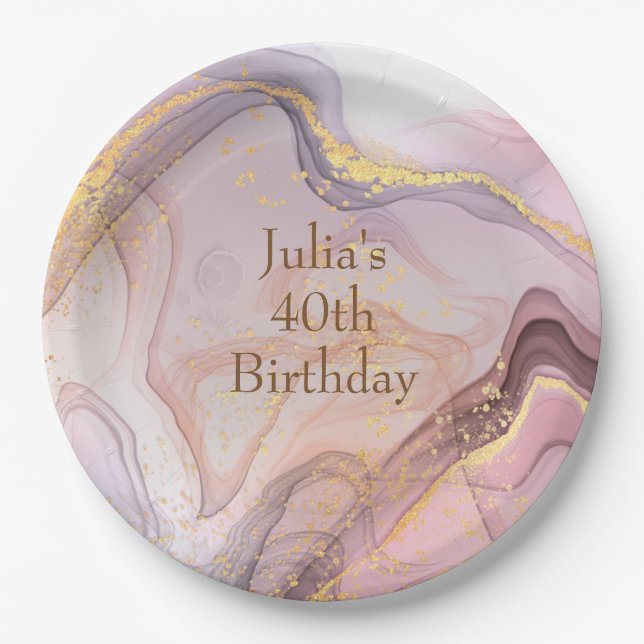 Elegant Rose Gold glitter birthday party  Paper Plate (Front)