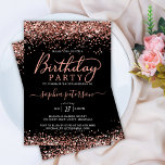 Elegant Rose Gold Glitter Black Any Age Birthday Invitation<br><div class="desc">Modern Stylish Pink Rose Gold Sparkle Glitter Black Birthday Invitation. This elegant any age feminine girly adult birthday invitation template featuring a trendy hand lettered swash tail font calligraphy with blush pink rose gold glitter borders on black background. Perfect for any age (16th, 18th, 21st, 30th, 40th, 50th, 60th 70th...</div>