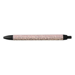 Elegant Rose Gold Glitter Black Leopard Print Black Ink Pen