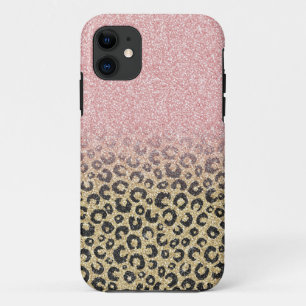 Elegant Rose Gold Glitter  Black Leopard Print iPhone 11 Case