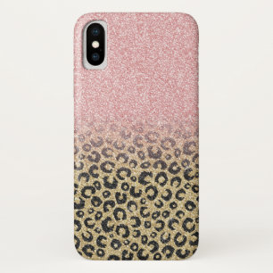 Elegant Rose Gold Glitter Black Leopard Print iPhone X Case