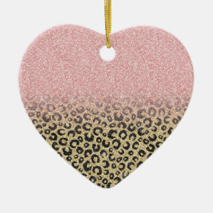 Elegant Rose Gold Glitter Black Leopard Print Ceramic Tree Decoration