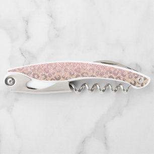 Elegant Rose Gold Glitter Black Leopard Print Corkscrew