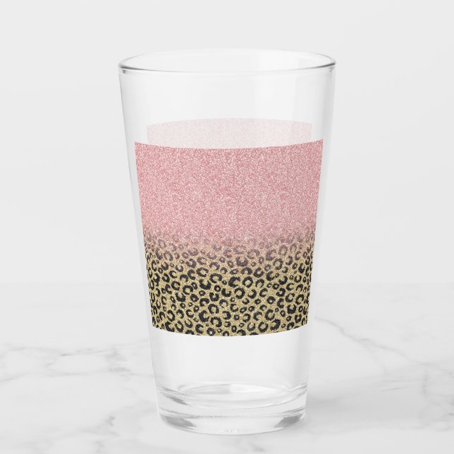 Elegant Rose Gold Glitter Black Leopard Print Glass (Front)
