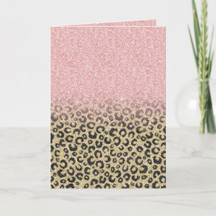 Elegant Rose Gold Glitter Black Leopard Print Holiday Card