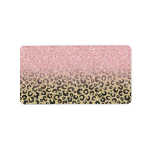 Elegant Rose Gold Glitter Black Leopard Print Label