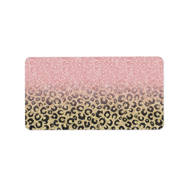 Elegant Rose Gold Glitter Black Leopard Print Label (Front)