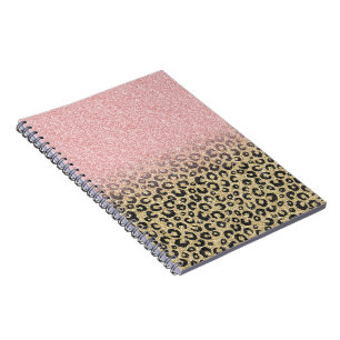 Elegant Rose Gold Glitter Black Leopard Print Notebook