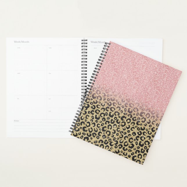 Elegant Rose Gold Glitter Black Leopard Print Planner (Display)