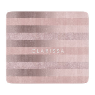 Elegant rose gold glitter & blush pink stripe cutting board