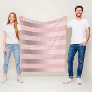 Elegant rose gold glitter & blush pink stripe fleece blanket